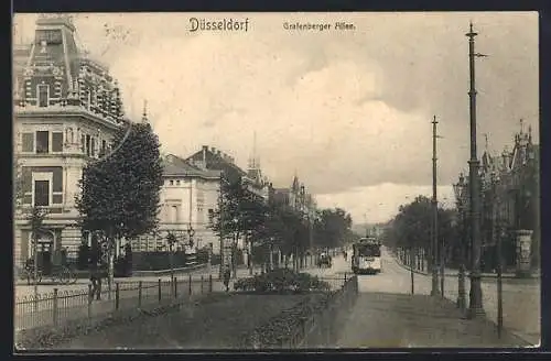 AK Düsseldorf, Grafenberger Allee mit Strassenbahn