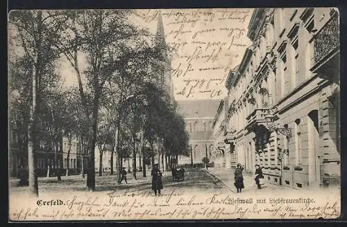 AK Crefeld, Westwall mit Liebfrauenkirche