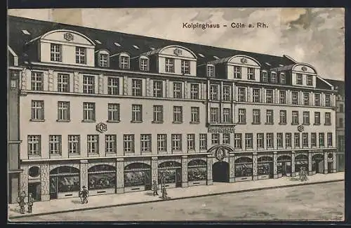 AK Köln, Kolpinghaus mit Passanten