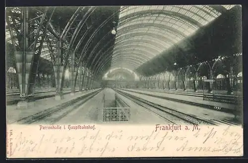 AK Frankfurt a. M., Perronhalle im Hauptbahnhof, Innenansicht