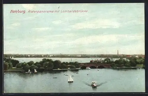 AK Hamburg-Neustadt, Alsterpanorama mit Lombardsbrücke