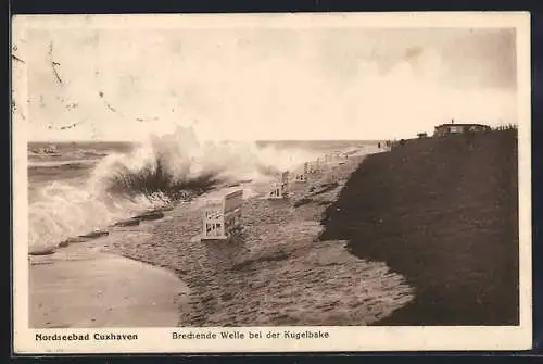 AK Cuxhaven, Nordseebad, Brechende Welle bei der Kugelbake