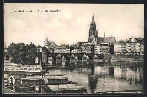 AK Frankfurt a. M., Alte Mainbrücke mit Kirche