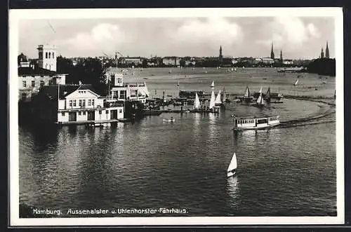 AK Hamburg, Aussenalster und Cafe Uhlenhorster-Fährhaus