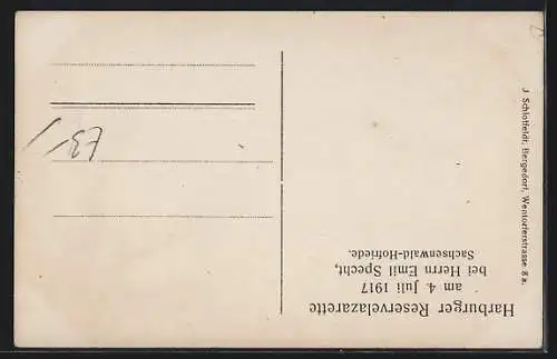 AK Sachsenwald-Hofriede, Harburger Reservelazarette 1917 bei Herrn Emil Specht, Soldaten in Uniform