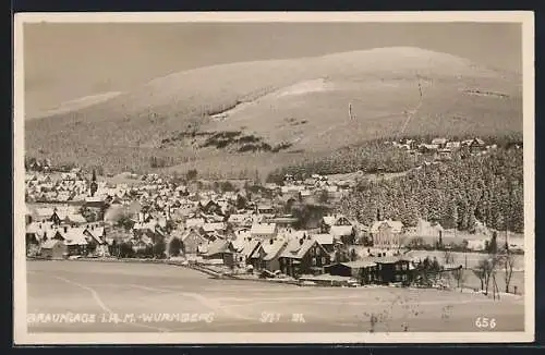 AK Braunlage i. H., Teilansicht mit Wurmberg im Winter