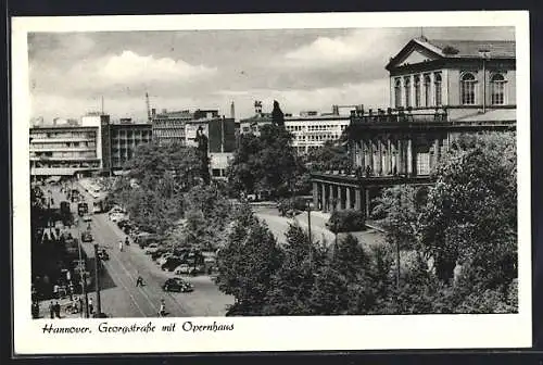 AK Hannover, Georgstrasse mit Opernhaus und Strassenbahn