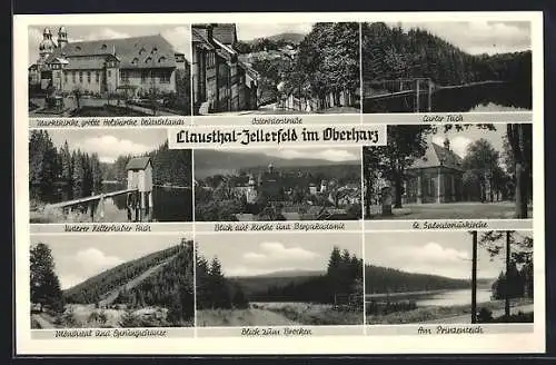 AK Zellerfeld-Clausthal im Oberharz, Marktkirche, Brocken, Unterer Kellerhalser Teich