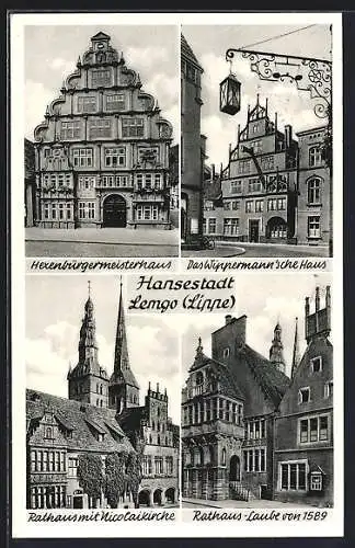 AK Lemgo /Lippe, Wippermann`sches Haus, Hexenbürgermeisterhaus, Rathaus mit Nicolaikirche