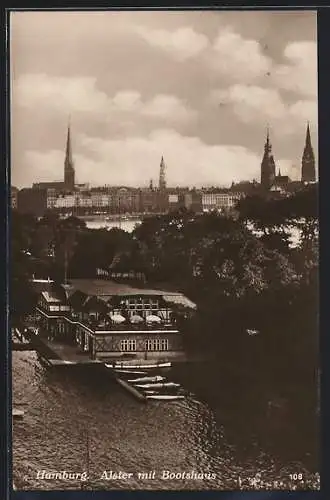 AK Hamburg-Rotherbaum, Alster mit Bootshaus des RC Hammonia