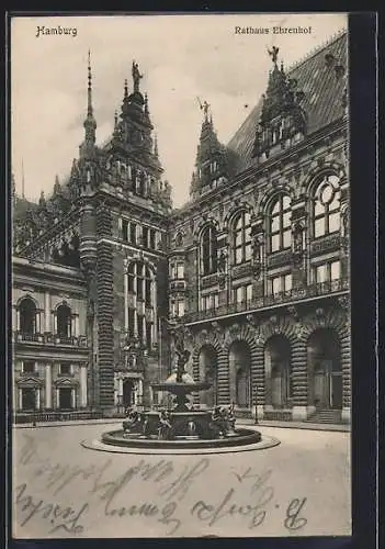 AK Hamburg, Rathaus Ehrenhof mit Brunnen