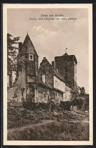 AK Zons am Rhein, Wacht- und Zollturm von Osten gesehen