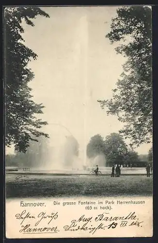 AK Hannover, Grosse Fontaine im Park Herrenhausen