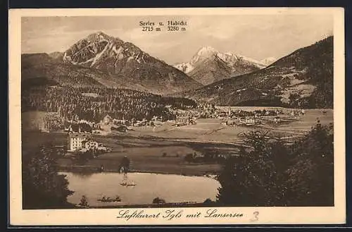 AK Igls, Gesamtansicht mit Lansersee, Serles u. Habicht