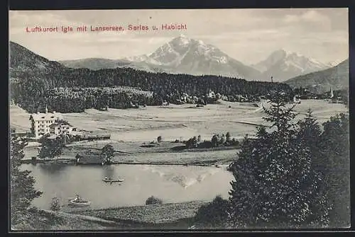 AK Igls, Ortsansicht mit Lansersee, Serles u. Habicht aus der Vogelschau