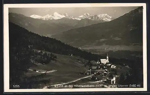 AK Reith an der Mittenwaldbahn, Ortsansicht mit Umgebung gegen Olperer