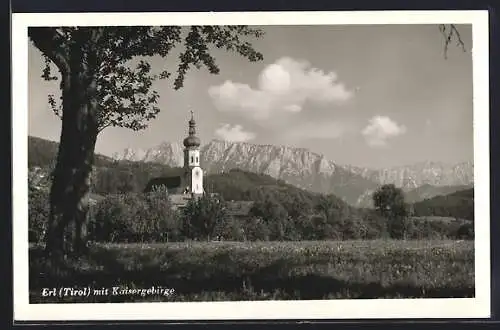 AK Erl, Ortsansicht mit Kaisergebirge