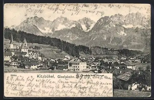 AK Kitzbühel /Giselabahn, Totalansicht mit Bergen aus der Vogelschau