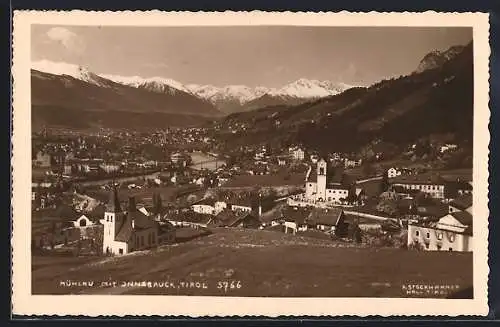 AK Mühlau, Ortsansicht mit Innsbruck und Bergpanorama