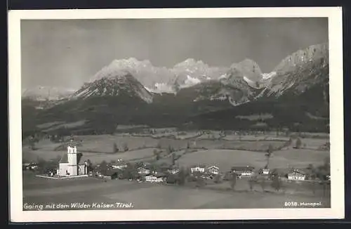 AK Going, Ortsansicht mit Wildem Kaiser aus der Vogelschau