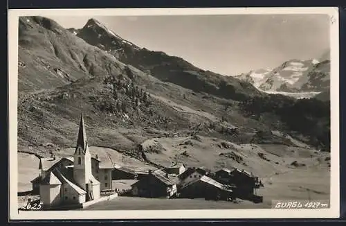 AK Gurgl, Teilansicht mit Kirche und Berglandschaft