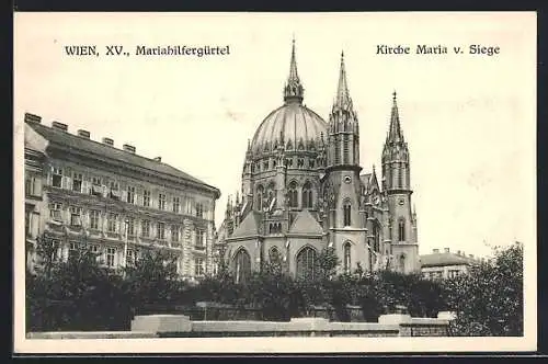 AK Wien, Mariahilfergürtel, Kirche Maria v. Siege