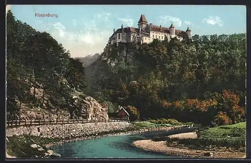 AK Rosenburg, Flusspartie mit Blick zur Festung