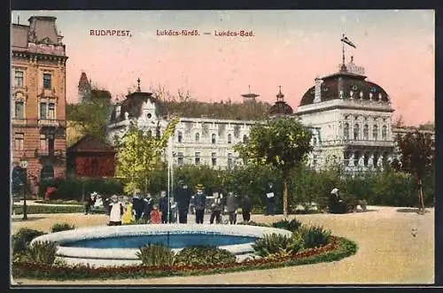 AK Budapest, Lukács-Bad mit Springbrunnen