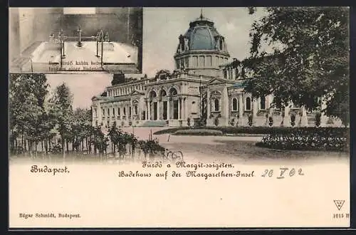 AK Budapest, Badehaus auf der Margarethen-Insel, Inneres einer Badezelle