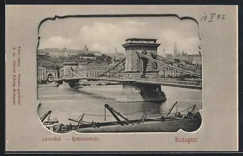 AK Budapest, Partie an der Kettenbrücke im Passepartout