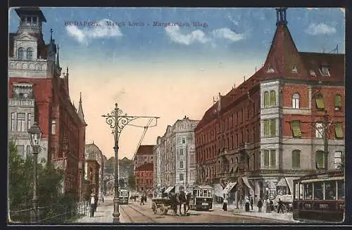 AK Budapest, Strassenpartie am Margarethenring, Strassenbahn