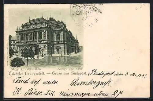 Lithographie Budapest, Magy. kir. Operuház, Königl. Opernhaus