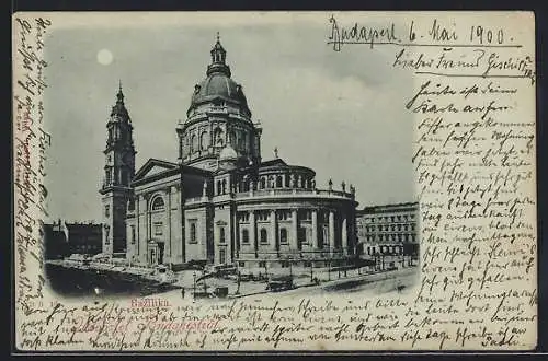 Mondschein-AK Budapest, Blick auf die Basilika