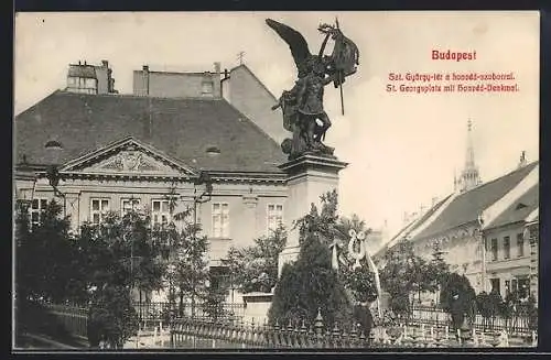 AK Budapest, St. Georgsplatz mit Honvéd-Denkmal