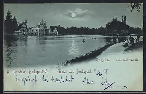 Mondschein-AK Budapest, Stadtwäldchenteich, Városligeti tó