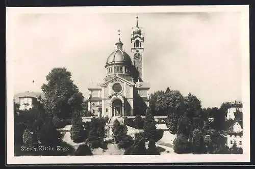 AK Zürich, Enge, Kirche Enge mit Anlagen