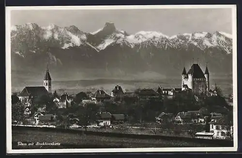 AK Thun, Totalansicht mit Stockhornkette aus der Vogelschau