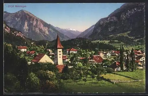 AK Meiringen, Ortsansicht mit Bergpanorama