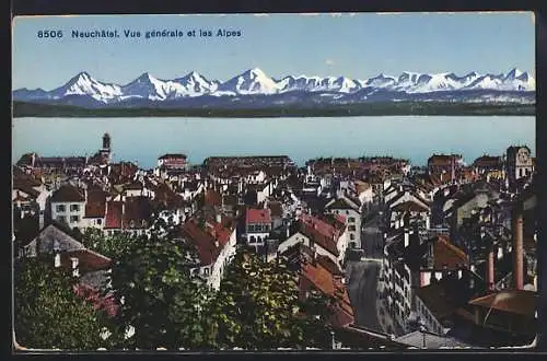 AK Neuchatel, Vue generale et les Alpes