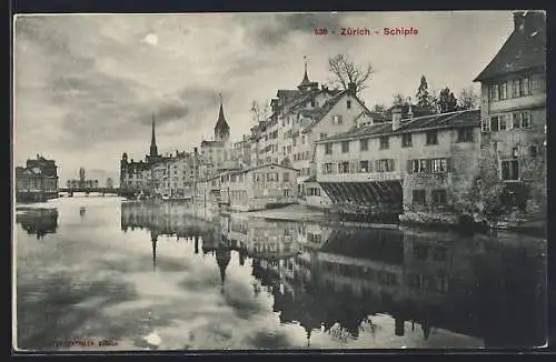 AK Zürich, Schipfe mit Blick zur Brücke