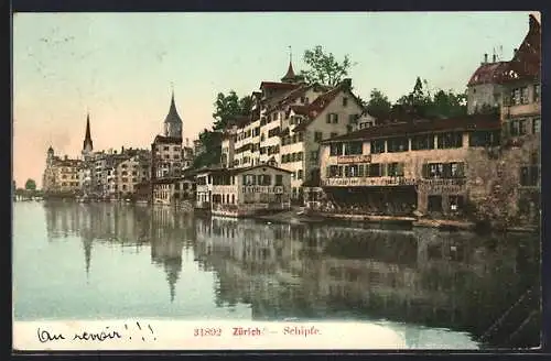 AK Zürich, Schipfe mit Buchbinderei B. Brock