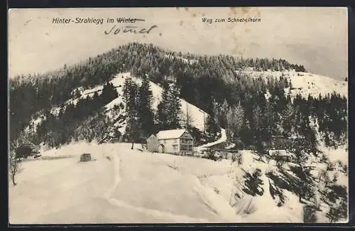 AK Hinter-Strahlegg, Ortsansicht im Winter mit Schnebelhorn