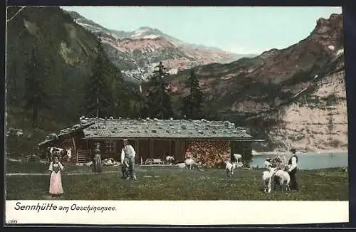 AK Oeschinensee, Sennhütte am Seeufer