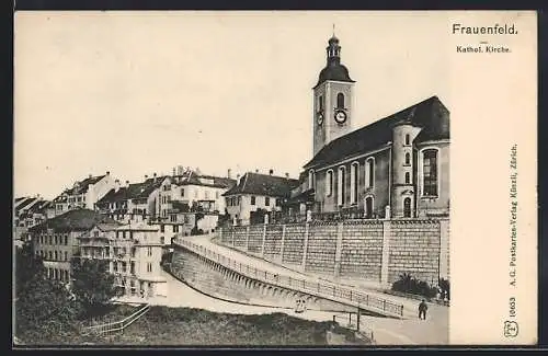 AK Frauenfeld, Katholische Kirche mit Strassenpartie