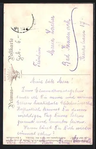 Künstler-AK Wohlgemuth & Lissner, Primus-Postkarte No. 894: Im Mai erblüht, Geburtstagsgruss