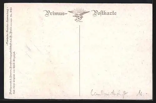 Künstler-AK Wohlgemuth & Lissner, Primus-Postkarte No. 3123: Kriegsbestellung, Bauersfrau mit Pferdepflug