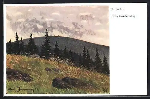 Künstler-AK Brocken, Harzlandschaft am Brocken