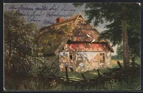 Künstler-AK Wohlgemuth & Lissner, Primus-Postkarte No. 817: Friesisches Bauernhaus im Sonnenschein