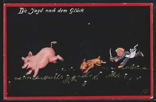 Künstler-AK Wohlgemuth & Lissner, Primus-Postkarte No. 1132: Die Jagd nach dem Glück