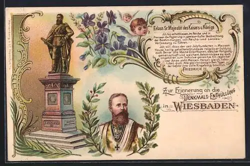 Lithographie Wiesbaden, Erinnerung an die Denkmal-Enthüllung